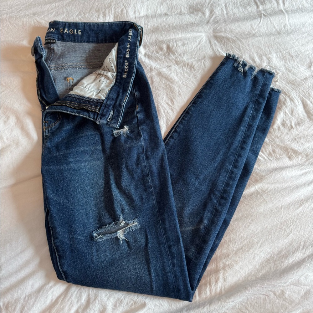 american eagle curvy hi-rise jegging, size: 6 regular, color: dark blue